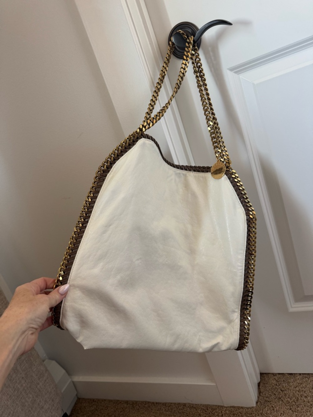 Stella McCartney Cream Shoulder Tote with Gold Chain Trim